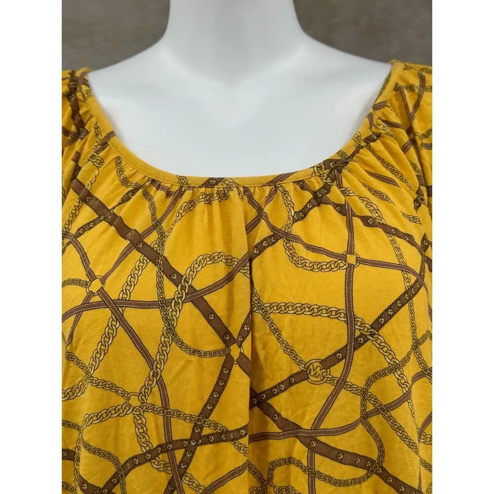 Michael Kors Top Women 2X Gold Chain Print Logo Equestrian Western Preppy Office